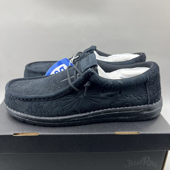 Hey Dude x Jelly Roll Wally Sneakers Men's Size 10 Black Suede Slip On Shoes NEW - Picture 4 of 11